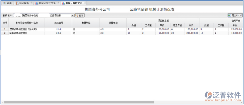機(jī)械計(jì)劃概況表
