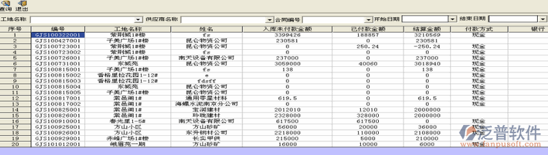 供應(yīng)商在合同付款中實(shí)際付款查詢