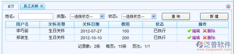 管理、記錄公司對所有內(nèi)部員工關(guān)懷的信息