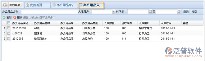 辦公用品入庫、報廢記錄