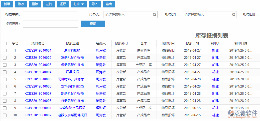 庫存報(bào)損列表