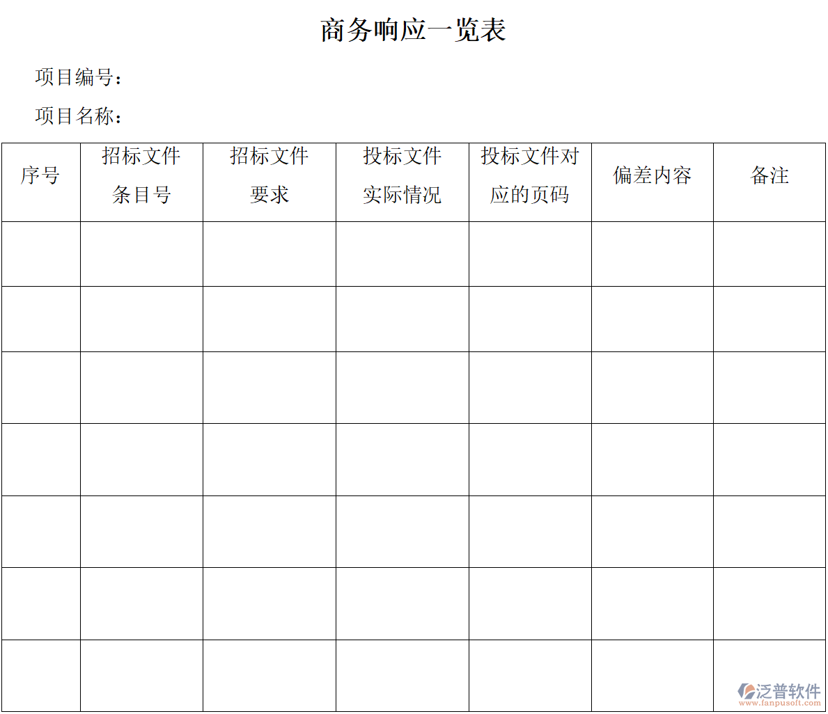 工程行業(yè)（商務(wù)、技術(shù)）響應(yīng)一覽表