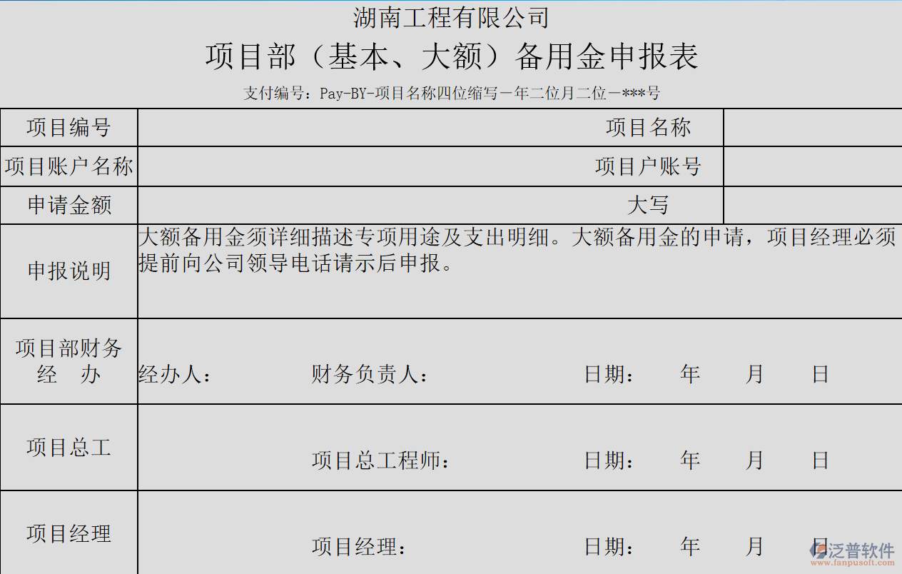 工程項(xiàng)目部（基本、大額）備用金申報表