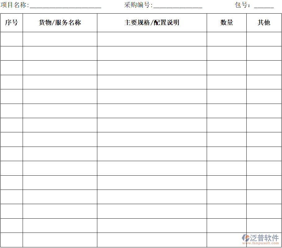 小額工程管理系統(tǒng)的貨物/服務(wù)說明一覽表