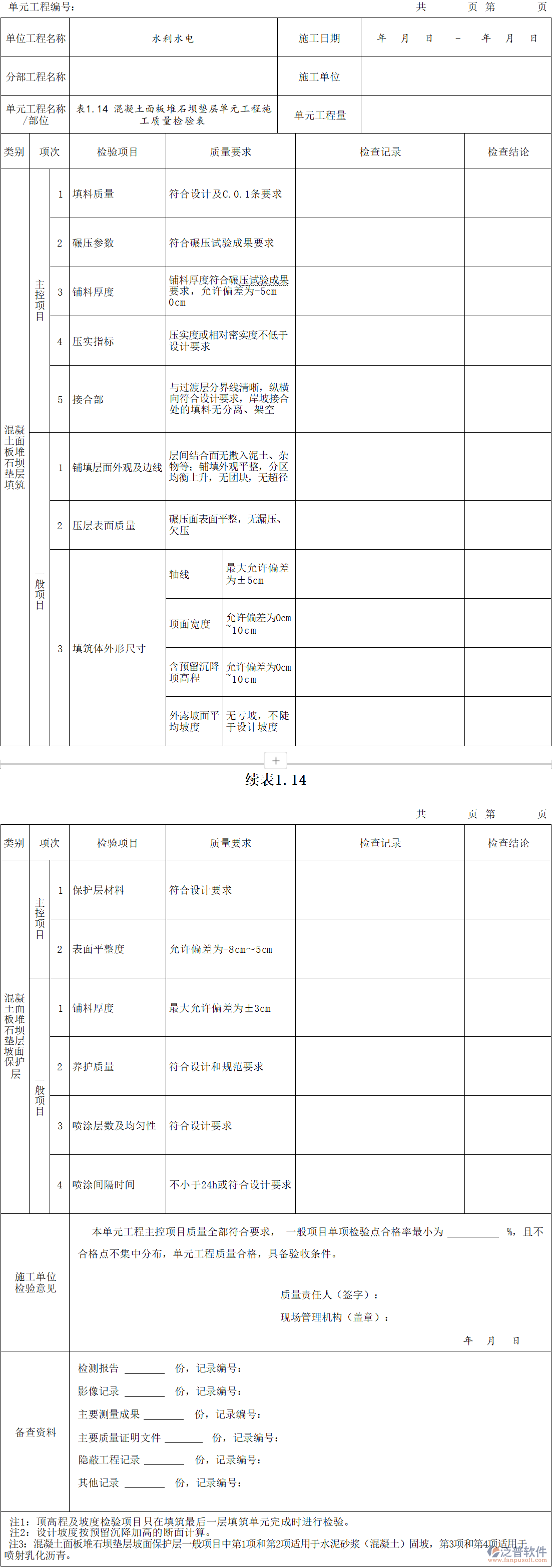 混凝土面板堆石壩墊層單元工程施工質(zhì)量檢驗表.png